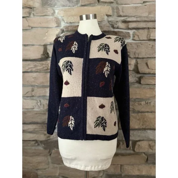 Dressbarn Women’s Sweater Size S Zip Front Cardigan Navy Beige Fall - Picture 1 of 5